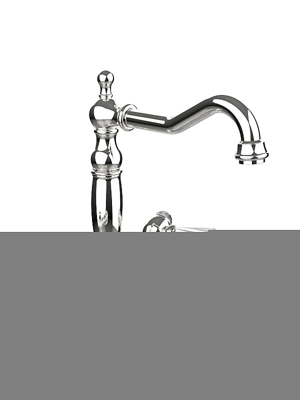 Washbasin mixer with old-style spout and pop-up waste