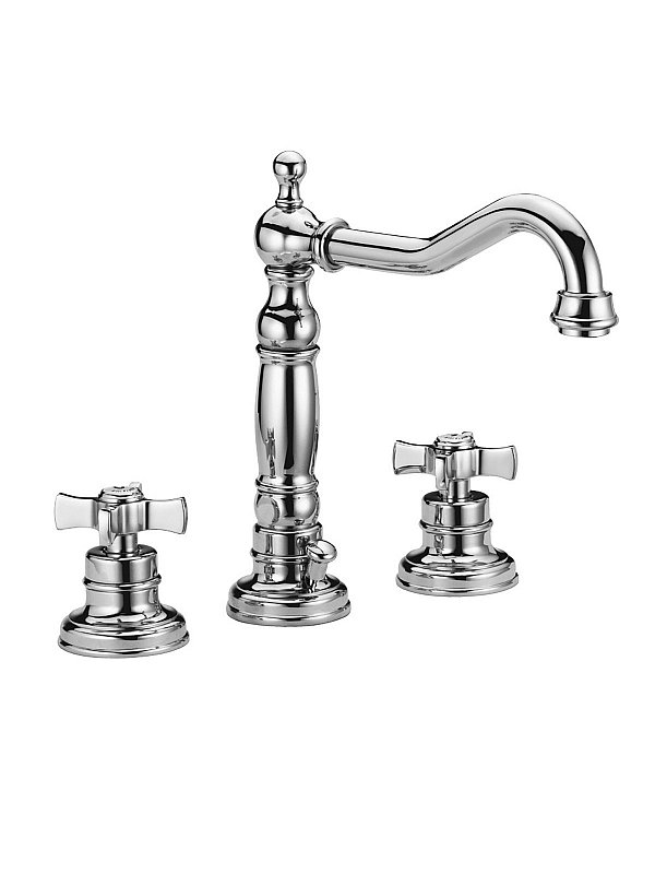 3 hole washbasin mixer with vintage spout and waste