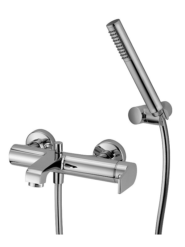 External single-lever bath mixer with duplex shower