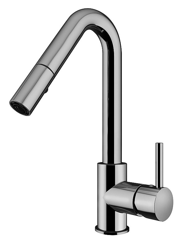 Mixer with push drain, swivel spout, pull-out 2 jet handshower