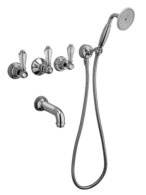 Built-in bath mixer, wall-mounted spout with duplex