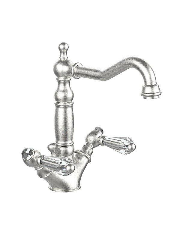 Washbasin mixer with old-style spout and pop-up waste