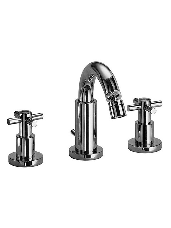 Three hole bidet mixer with longer uprights and pop-up waste