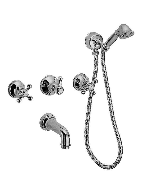Built-in bath mixer, wall-mounted spout with duplex