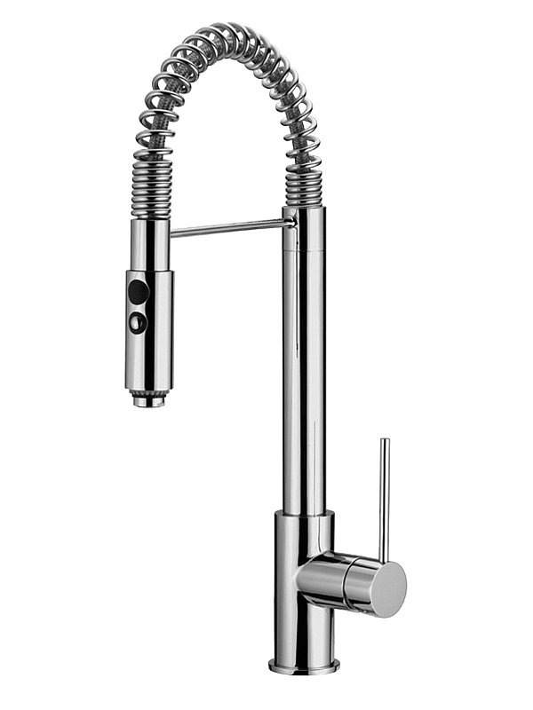 Single-lever sink mixer with spring and  2-jet pull-out shower