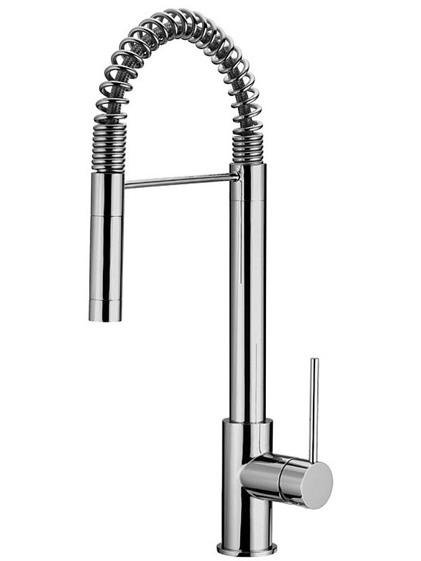 Single-lever sink mixer with spring and one-jet pull-out shower