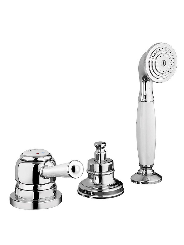 Deck mounted bath mixer with diverter and pull-out shower