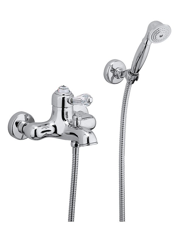 External single-lever bath mixer with duplex shower