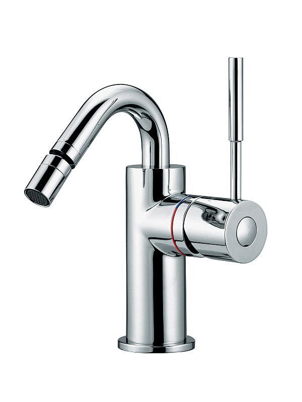 Single-lever bidet mixer with high spout and pop-up waste